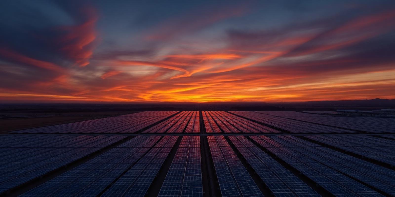 Solar farm at sunset